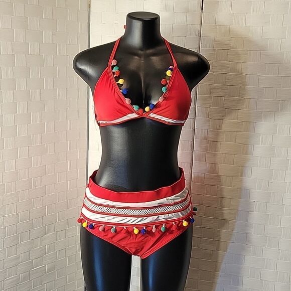 BRAND NEW DIANA SECRET HIGH WAIST TWO PIECE BIKINI SET PADDED SOLID SWIMSUITS - Picture 4 of 12